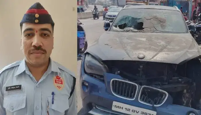 Pune Fire Brigade | Jawan of fire brigade, who was going to his village, tries to douse fire which had engulfed luxury car