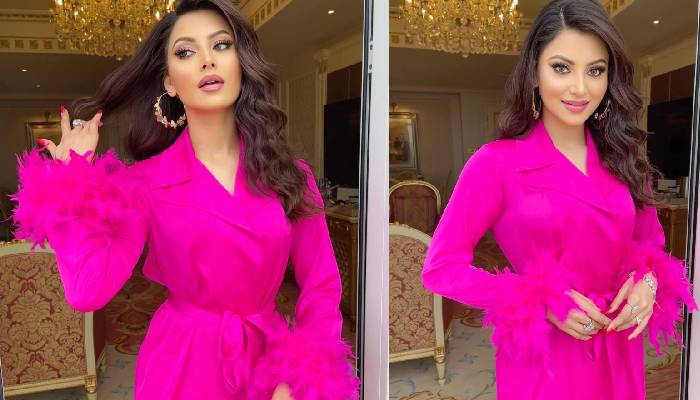 Urvashi Rautela | Urvashi Rautela Radiates Charm in Elegant Silk Feather Fuchsia Pink Dress, that will make you drool over her candid clicks