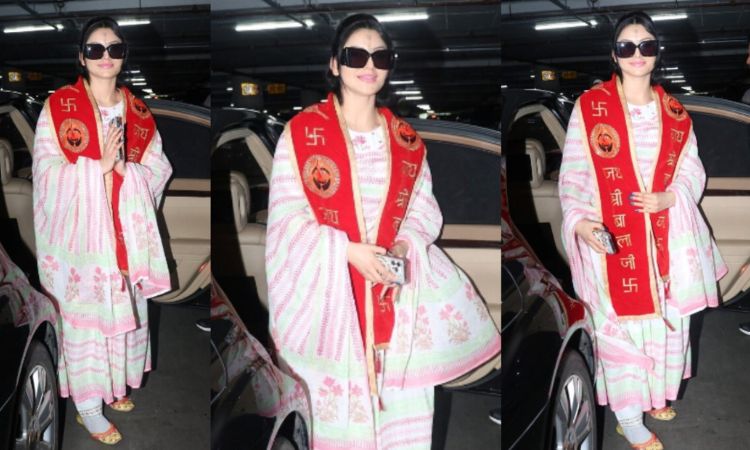 Urvashi Rautela | Urvashi Rautela looks elegance personified in a salwar-suit as she returns post her Salasar Balaji Temple visit